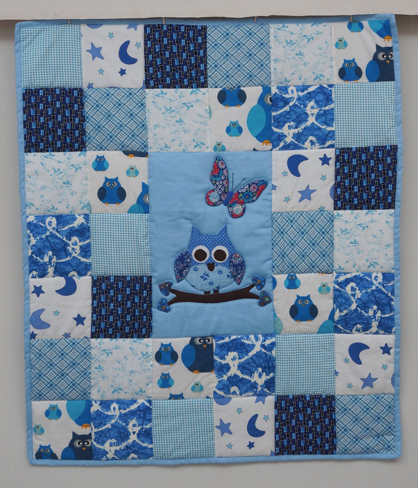 2610 Baby Quilt 02 Owl blue