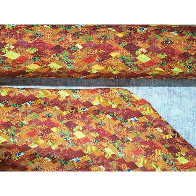 Linen fabric (100% linen), digital printing, orange. The price for 0,5 m.