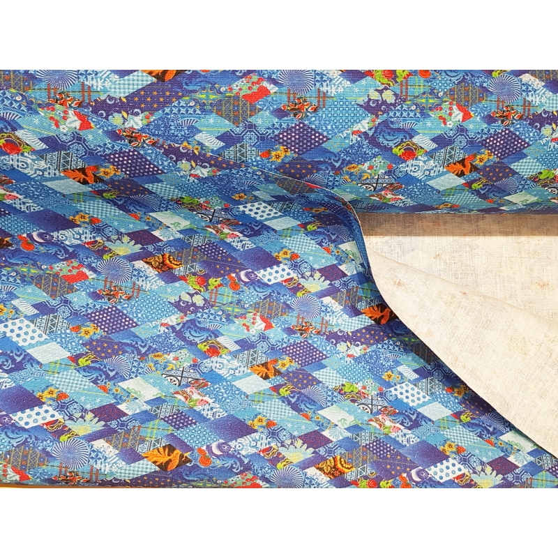 Linen fabric (100% linen), digital printing, blue. The price for 0,5 m.