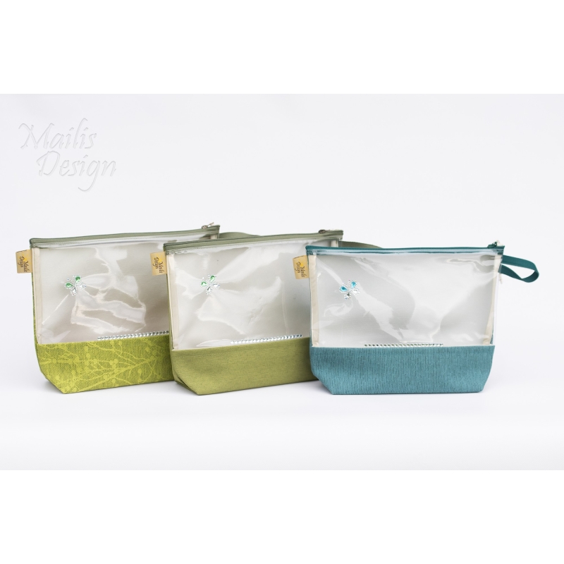 Grösse Kosmetiktasche mit Fenster und Perlen (h 20 cm)