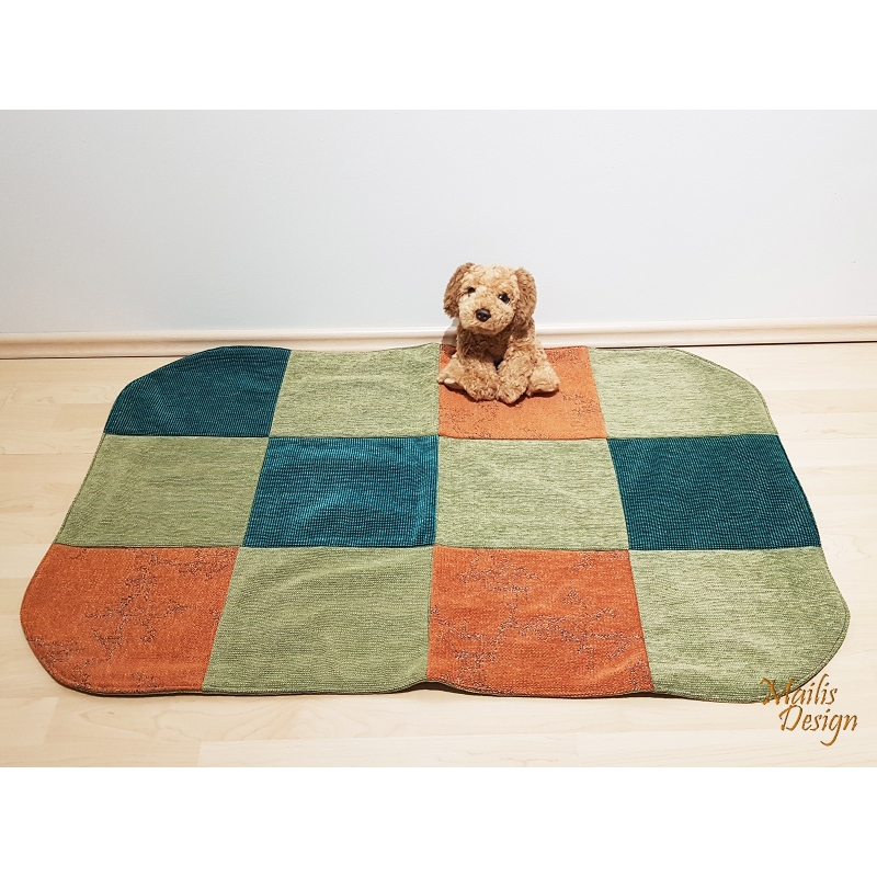 Dog bed, sleeping mat, XL - 70x110cm, green and orange