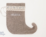 Personalized Christmas stocking, woollen felt (Width 12 cm), beige