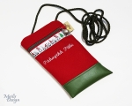 Mobiili kott tikandiga, punane/roheline, päkapikud, mobiil max h 17 cm