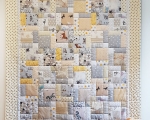 Twin size quilt with cats, dogs and horses (130 x 180 cm), beige-gray-cream
