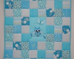 Toddlers Patchwork quilt with OWL (140 x 105 cm), mint and gray