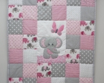  Baby patchwork quilt with Elephant (95 x 80 cm), pink