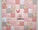 Toddler Quilt Owl (150 x 110 cm), pink and gray