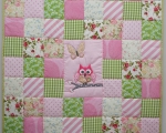 Toddlers Quilt with Owl (150 x 110 cm), pink-light green