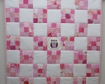 Baby Patchwork Quilt with Owl (100 x 100 cm), white-pink
