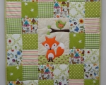 Baby Patchwork Quilt with Fox (95 x 80 cm), light green-orange