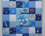 Baby Patchwork Quilt with Fox (95 x 80 cm), blue