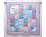 Baby Patchwork Quilt with Kitty (100 x 100 cm), pink & light blue