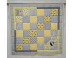 Baby Patchwork Quilt with a Bee (100 x 100 cm), yellow-gray