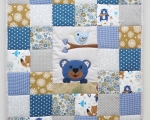 Baby patchwork quilt with Teddy Bear (95 x 80 cm), blue