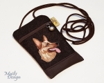 Phone case, dark brown, dog (phone 8,5 x 15 cm)