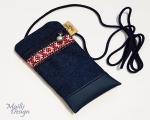 Tasche für Mobiltelefon, dunkelblau, Trachtenband (mob 9 x 17 cm)