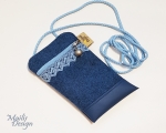 Tasche für Mobiltelefon, blau, hellblaue Spitze (mob 8,5 x 15 cm)