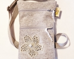 Mobiilikott/rahakott, 2 taskut, õlarihm, hall, heegeldatud lilleke