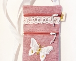 Mobiilikott/rahakott, 2 taskut, õlarihm, roosa/valge liblikaga