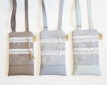 Phone case, 2 pockets, shoulder strap (22 x 13 cm), gray