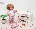 Dolls pajamas, pink with puppy, for dolls 21cm/8"