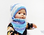 Nuku müts (pü 28cm) ja kaelussall, türkiis/lilla